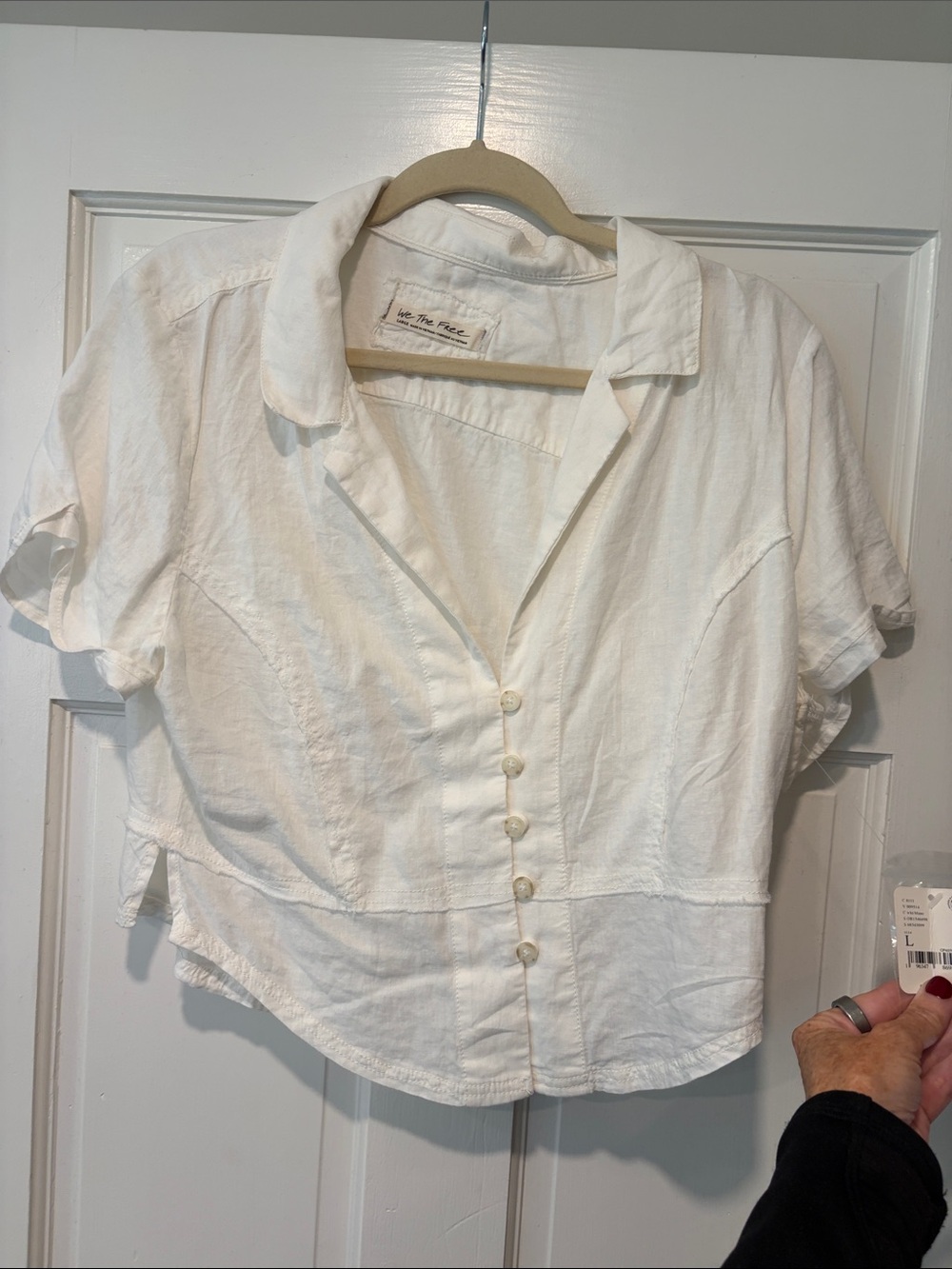 Free People White Cropped Button-Up Blouse